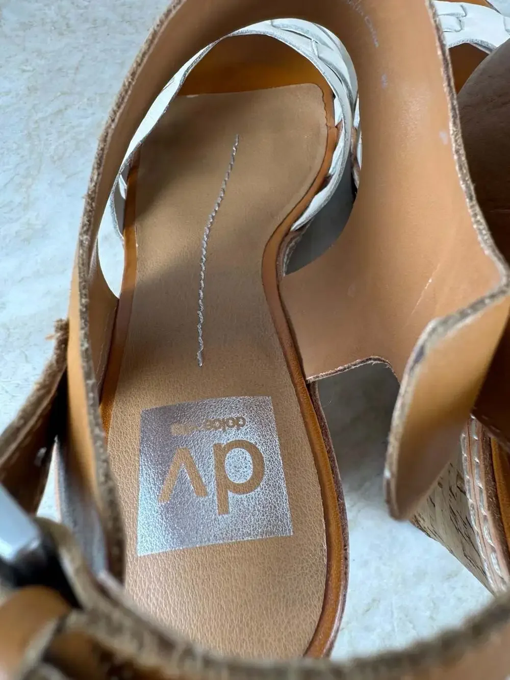 DV Dolce Vita Jaslyn Leather Cork Wedge Platform Sandals Tan White Womens 8.5